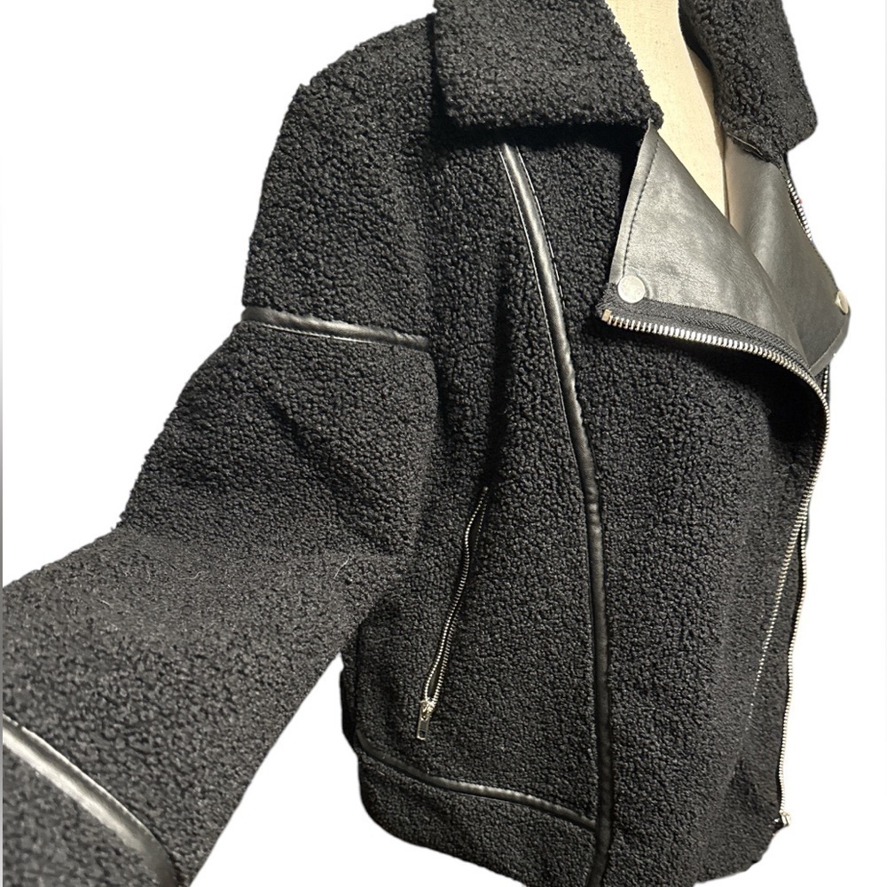 Joie Black Faux Leather & Sherpa Moto Jacket - Picture 3 of 5